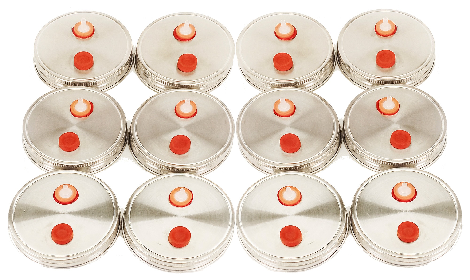 12 Stainless Steel Liquid Culture Lids For Wide Mouth Mason Jars Rust Proof Metal with Heavy